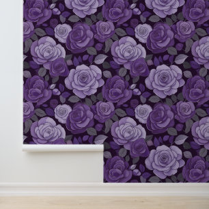 Victoriaans Paarse Grijs Bloemen Klimmen Roos Behang
