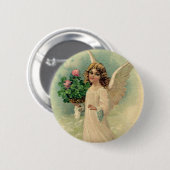  Victoriaans paasengel met bloemen Ronde Button 5,7 Cm (Voorkant /achterkant)