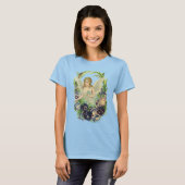 Victoriaans Paasengel met Paarse Pansy Flowers T-shirt (Voorkant volledig)