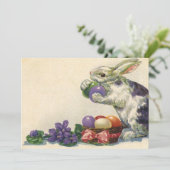 Victoriaans paashaas, bloemen en eitjes Feestdagenkaart (Staand voorkant)