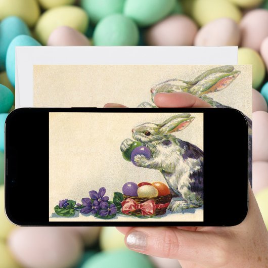 Victoriaans paashaas, bloemen en eitjes Feestdagenkaart