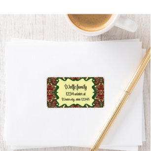 Victoriaans paisley patroon elegant rood groen gou etiket