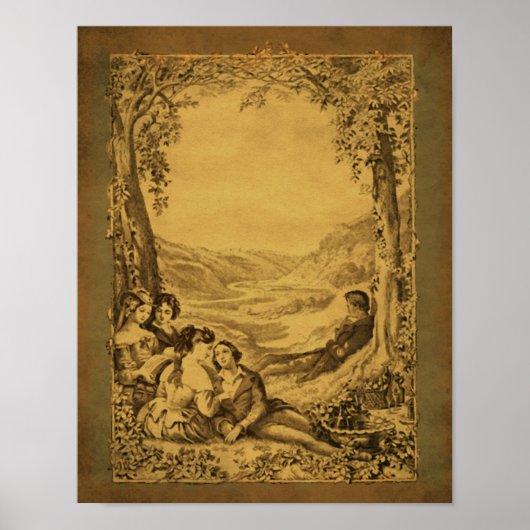  Victoriaans paren picknick Poster (Voorkant)