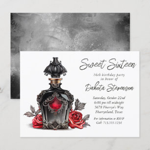 Victoriaans parfumfles en Rozen   Sweet Sixteen Kaart