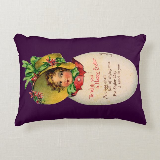 Victoriaans Pasen,  Meisje met Bonnet in Egg Accent Kussen (Voorkant)