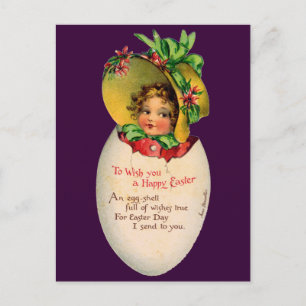 Victoriaans Pasen,  Meisje met Bonnet in Egg Feestdagenkaart