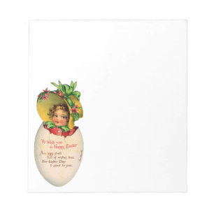 Victoriaans Pasen, Vintage meisje met hoed in ei Notitieblok