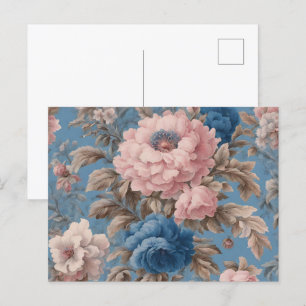 Victoriaans pastelblauw en roze bloesems Briefkaar Briefkaart
