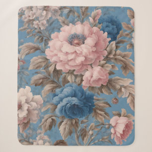 Victoriaans pastelblauwe en roze bloesem sherpa deken