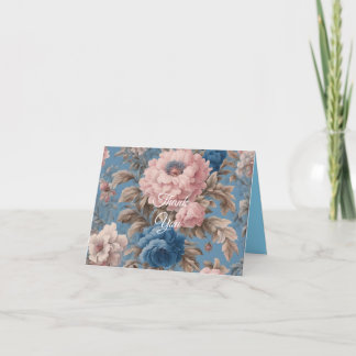 Victoriaans pastelblauwe en roze bloesems bedankkaart