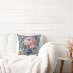 Victoriaans pastelblauwe en roze bloesems gooien p kussen