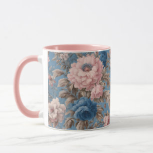Victoriaans pastelblauwe en roze bloesems Mok