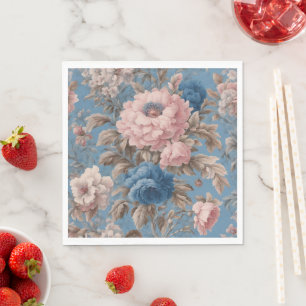 Victoriaans pastelblauwe en roze bloesems servet