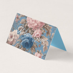 Victoriaans pastelblauwe en roze bloesems visitekaartjes