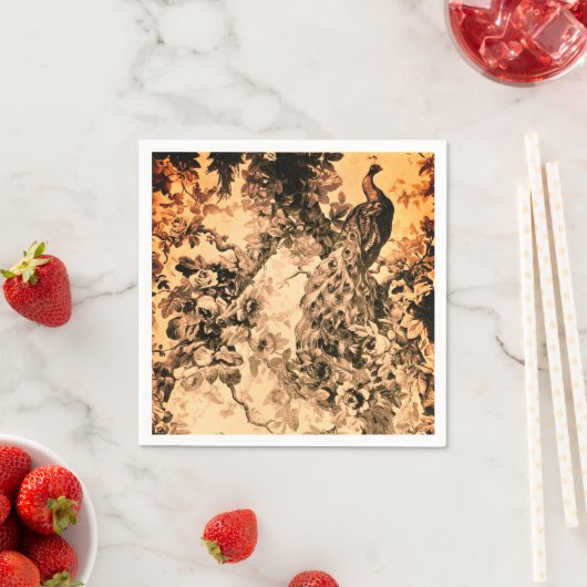 Victoriaans pauw bloementoile elegante perzik zwar servet (Insitu)