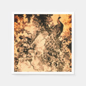 Victoriaans pauw bloementoile elegante perzik zwar servet (Voorkant)