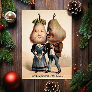 Victoriaans Peer Hoofd Paar Kerst Kaart