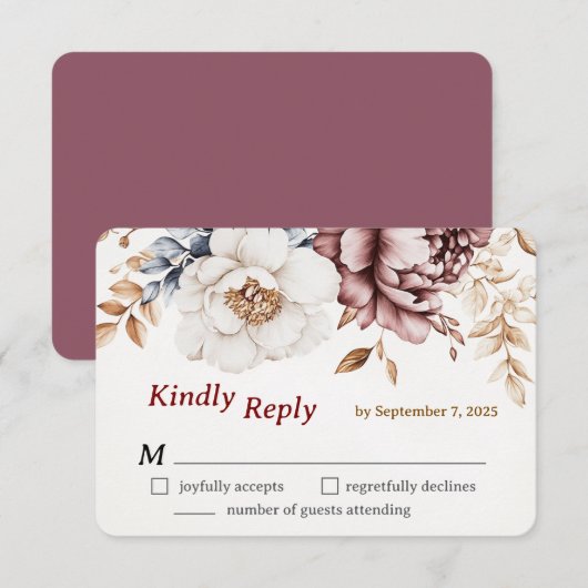 Victoriaans Peony Luxe bruiloft RSVP Kaart (Voorkant / Achterkant)