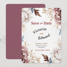 Victoriaans Peony Luxe bruiloft Save the Date Kaar Kaart