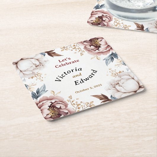 Victoriaans Peony Luxe Trouwpapier Onderzetters (Schuin)
