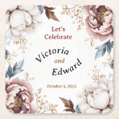 Victoriaans Peony Luxe Trouwpapier Onderzetters (Voorkant)