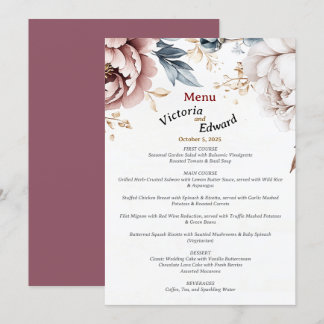 Victoriaans Peony Luxe Wedding Menu Kaart 5 "x7"