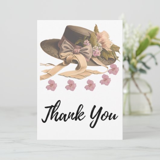 Victoriaans Pet met lint en benzine Bedankkaart (Staand voorkant)