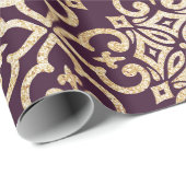 Victoriaans plum & Gold Glitter Cadeaupapier (Rol Hoek)