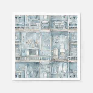 Victoriaans poppenhuis Bord Blauw Waterverf Servet