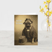 Victoriaans Pug Birthday Kaart - Funny afbeelding  (Gele Bloem)