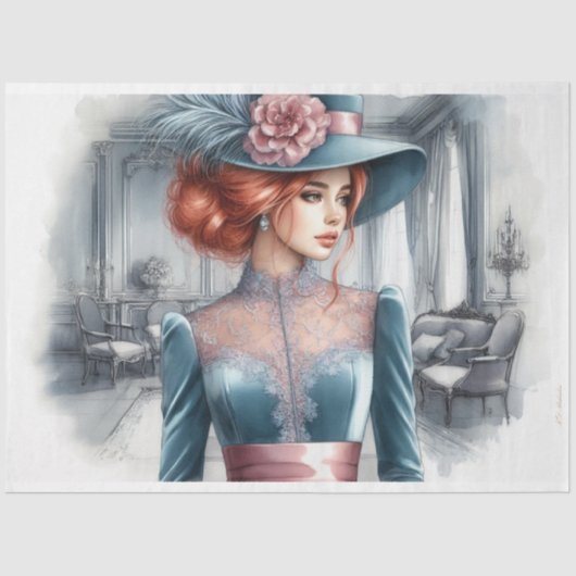 Victoriaans Red Head Beauty Decoupage Tissuepapier (Voorkant)