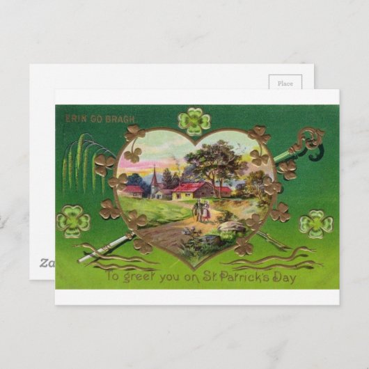 Victoriaans Retro Ierse St. Patrick's Day Briefkaart (Voorkant / Achterkant)