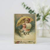 Victoriaans Retrokinderen en kerstmis Feestdagenkaart (Staand voorkant)