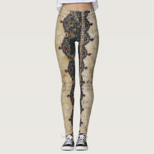 Victoriaans Robijn Kant Gotisch Patroon (4) Leggings