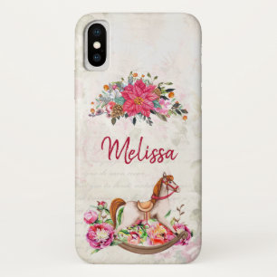 Victoriaans Rocking Horse en Poinsettia Kerstmis iPhone X Hoesje