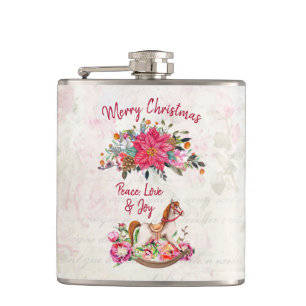 Victoriaans Rocking Horse en Poinsettia Kerstmis Heupfles