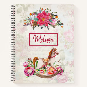 Victoriaans Rocking Horse en Poinsettia Kerstmis Notitieboek