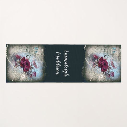 Victoriaans rode rode rozenephemera yogamat (Voorkant (horizontaal))