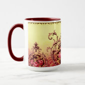 Victoriaans roos Elegant Bloemenrood Goud Textielk Mok (Links)