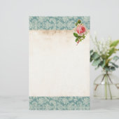 Victoriaans Roos en Damask Briefpapier (Staand voorkant)