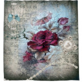 Victoriaans Roos Ephemera Newspapier Print Douchegordijn (Voorkant)