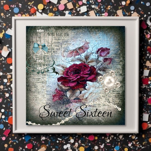 Victoriaans Roos Ephemera Sweet Sixteen Kaart