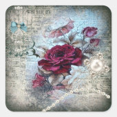 Victoriaans Roos Ephemera Vierkante Sticker (Voorkant)