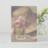 Victoriaans Roos Pet met beige Bedankkaart (Staand voorkant)