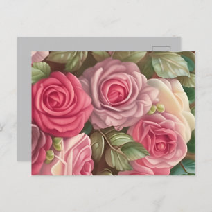 Victoriaans Roos Tuin - Pastel Roze Bloomen Briefkaart