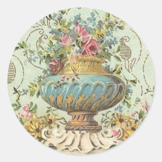 Victoriaans Roos Vase Ronde Sticker