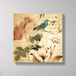 Victoriaans roos vogel Paris Franse Botanical Canvas Afdruk
