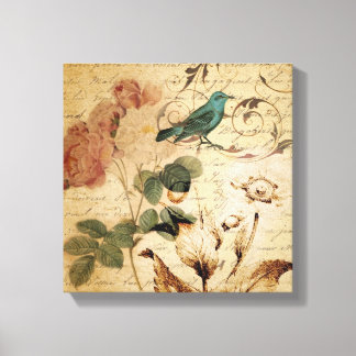 Victoriaans roos vogel Paris Franse Botanical Canvas Afdruk