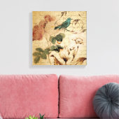 Victoriaans roos vogel Paris Franse Botanical Canvas Afdruk (Insitu (Woonkamer))