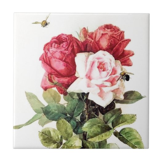  Victoriaans Rose Bouquet Tegeltje (Voorkant)